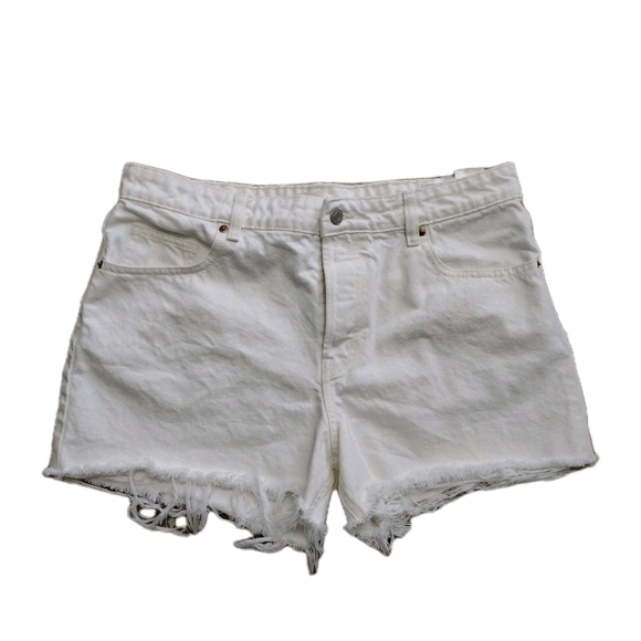 H&M Pants - H&M Off White Button-Fly Cut-Off Shorts Hi-Rise 100% Cotton Women's Size 14